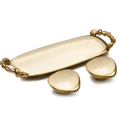 Stones Serving ware Ivory enamle - Tray & Bowls Set Gold - Ouch Cart