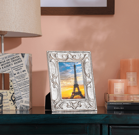 Leaf Pattern Photo Frame Silver Small Size - Ouch Cart