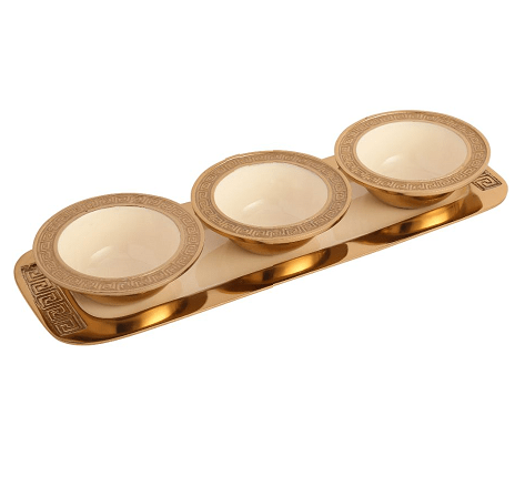 Versace Design Bowl Tray Set in Ivory Enamle & Gold Finish
