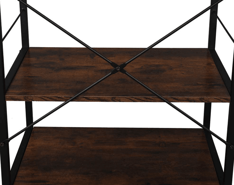 4 Tier Microwave Stand with Wheels and Side Hooks in Walnut Finish - Ouch Cart