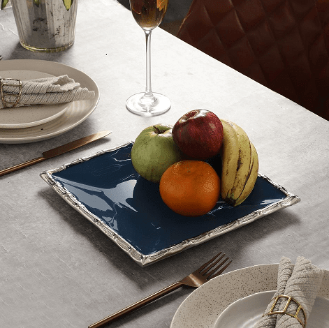 Alf Vine Square Tray Platter In Blue Enamle Silver Finish - Ouch Cart