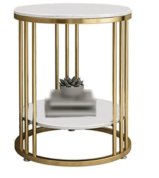 Accent Coffee Table Simple Modern Bedside Cabinet Small Round Table MDF Top Metal Table Living Room Sofa (Golden & White) - Ouch Cart