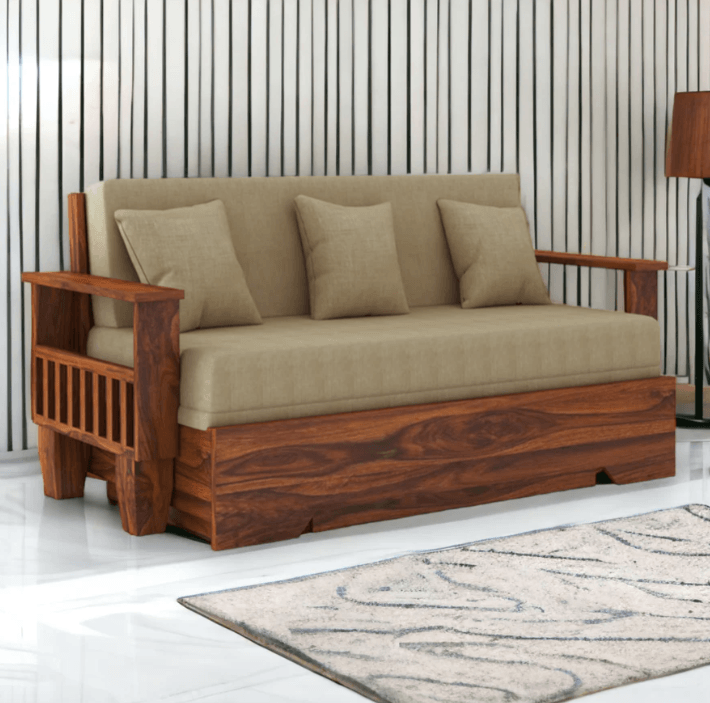 3 SEATER SOFA CUM BED SHEESHAM WOOD - Ouch Cart