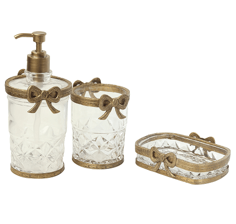 Antique Bow-Tied Glass Bathroom Gold Set - Ouch Cart