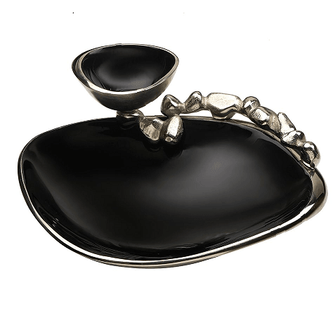 Stones Serving ware Jet Black enamle - Chip & Dip Platter - Ouch Cart