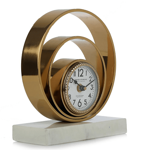 Rings Of Saturn Desk Clock in Marble & Gold Finish - Ouch Cart
