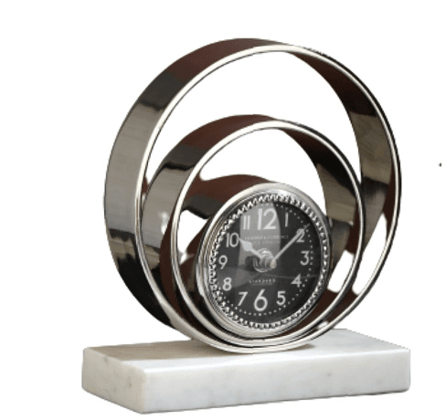 Rings Of Saturn Desk Clock in Marble & Silver Finish - Ouch Cart