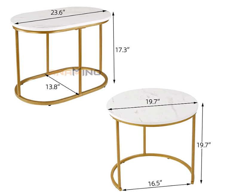 Nesting Table Set of 2, Stacking Side Round Tables in Golden Colour for Living Room