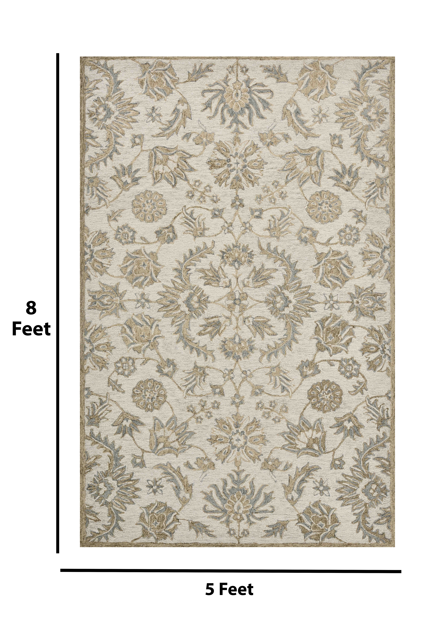 Saraswati Global Rug Handmade Area Rug 5x8 Feet , Premium Wool, Comfortable, Anti-Skid & Anti Slip Backing Carpet , Ideal for Bedroom, Living Room, and Dining Room, Kids Room, Office.