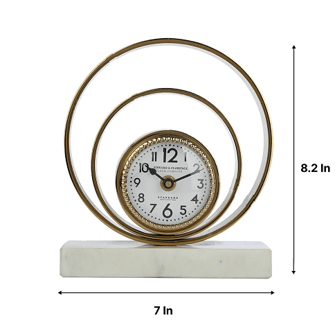 Rings Of Saturn Desk Clock in Marble & Gold Finish - Ouch Cart
