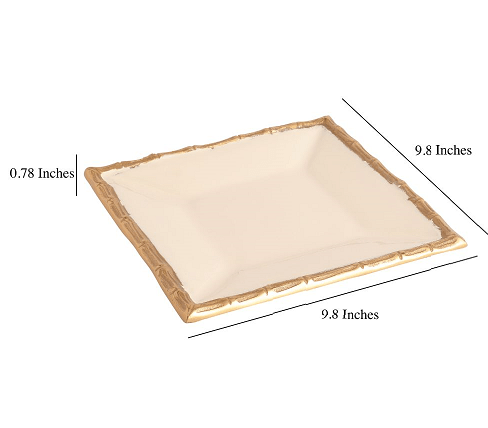 Alf Vine Square Tray Platter In Ivory Enamle Gold Finish
