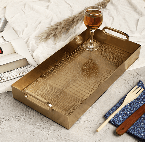 Hartley Gold Croc Tray with Handles - Ouch Cart