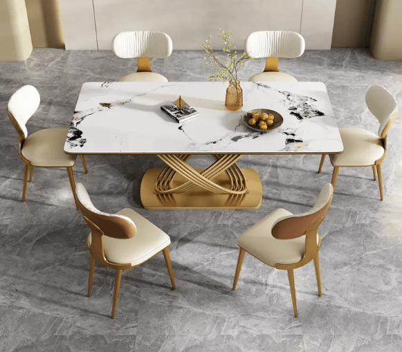 White Dinning Table For Six Person Modern Rectangular Table top - Ouch Cart