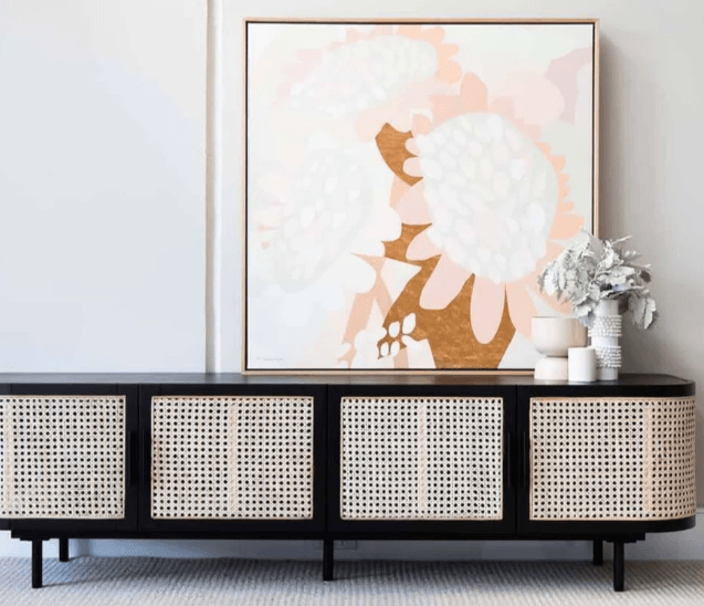 MANGO WOOD & RATTAN TV UNIT BLACK - Ouch Cart