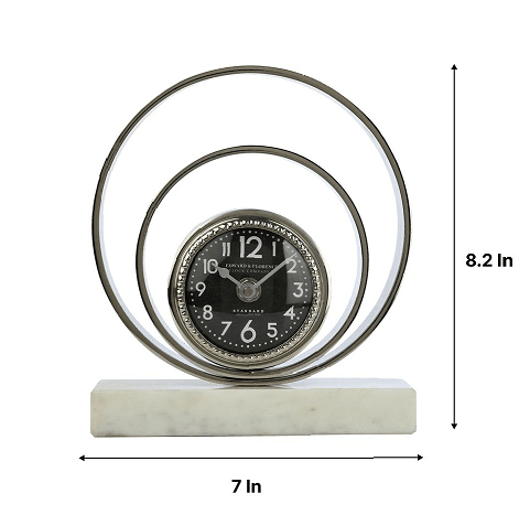 Rings Of Saturn Desk Clock in Marble & Silver Finish - Ouch Cart