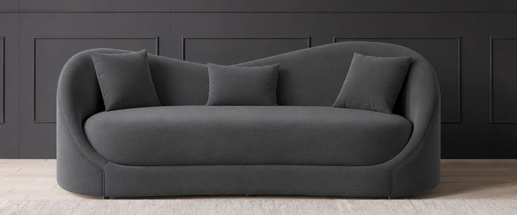 Ryan Gray Velvet Upholstered Sofa 3-Seater Sofa Solid Wood Frame Ouch Cart