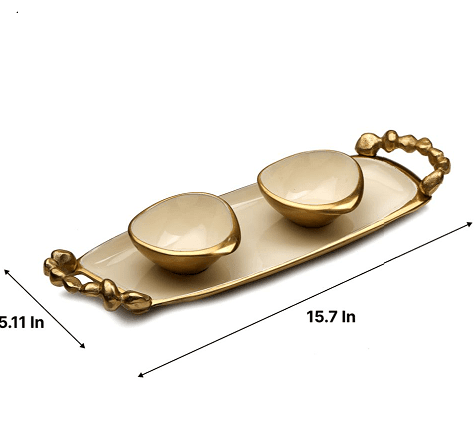 Stones Serving ware Ivory enamle - Tray & Bowls Set Gold - Ouch Cart