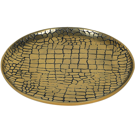 Gold Circular tray in  Croc Pattern