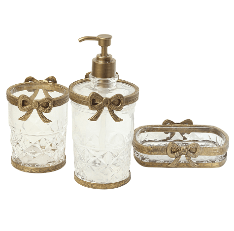Antique Bow-Tied Glass Bathroom Gold Set - Ouch Cart