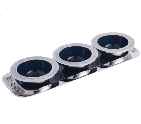 Versace Design Bowl Tray Set in Blue Enamle & Silver Finish - Ouch Cart