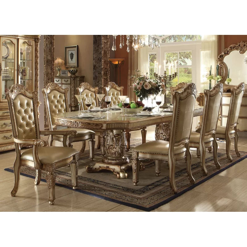 9 - Piece Solid Wood Double Pedestal Dining Set Ouch Cart