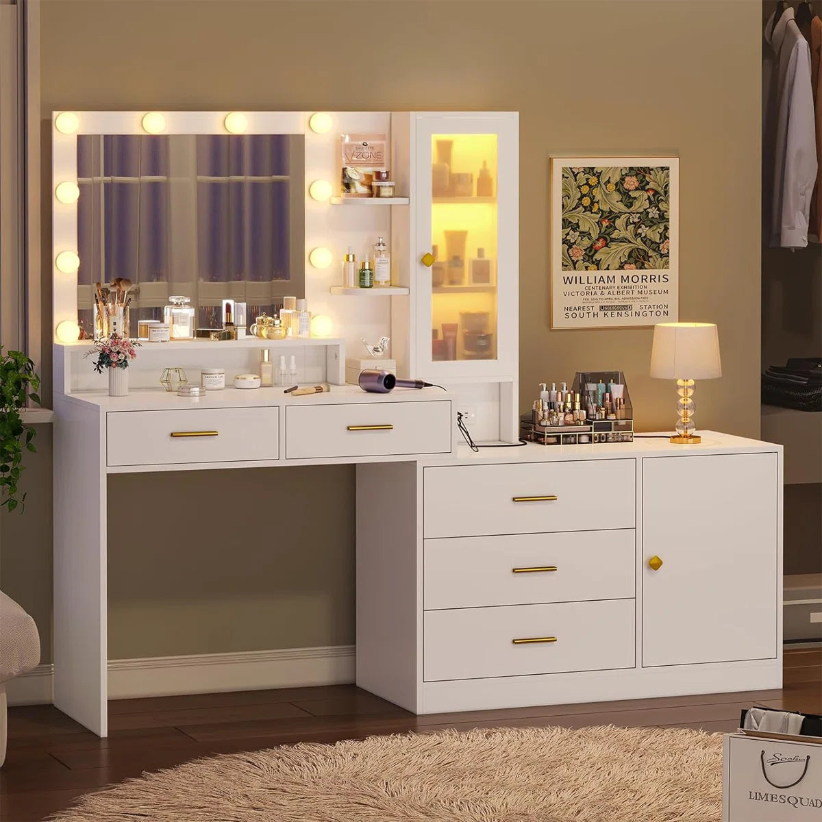Caryol Vanity Table with LED Mirror Lights for Bedroom OUCH CART
