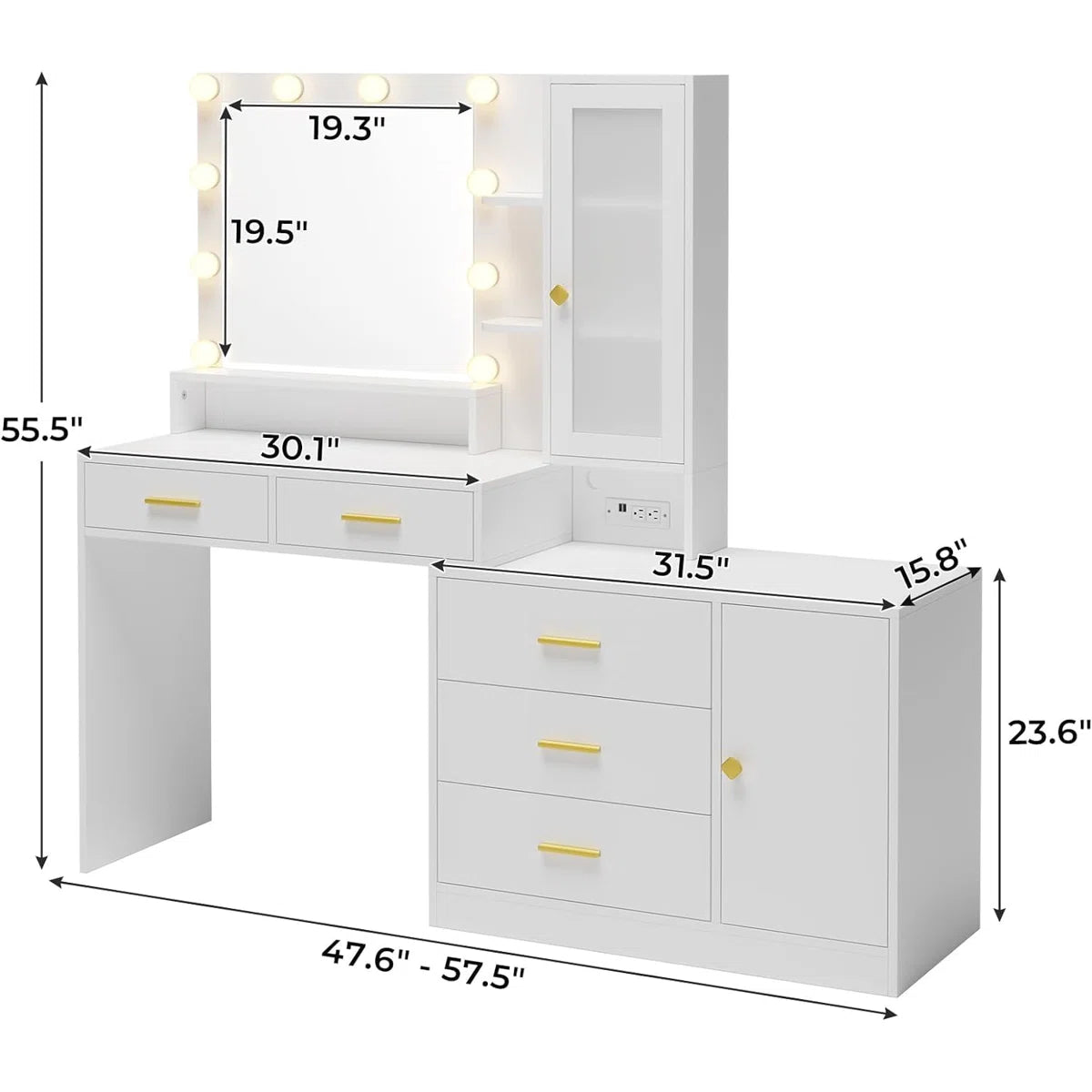 Caryol Vanity Table with LED Mirror Lights for Bedroom