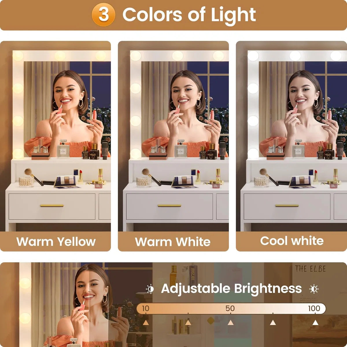 Caryol Vanity Table with LED Mirror Lights for Bedroom