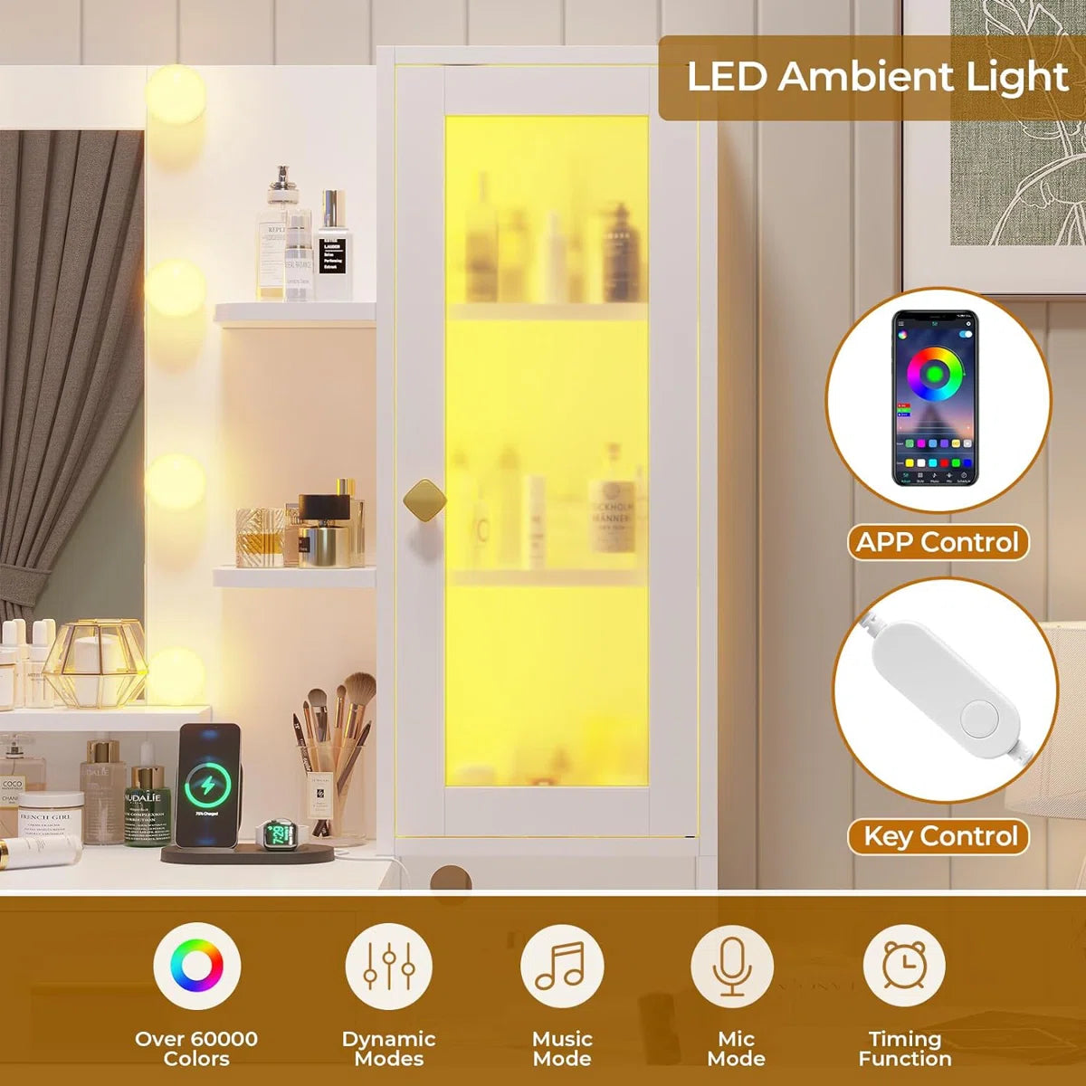 Caryol Vanity Table with LED Mirror Lights for Bedroom