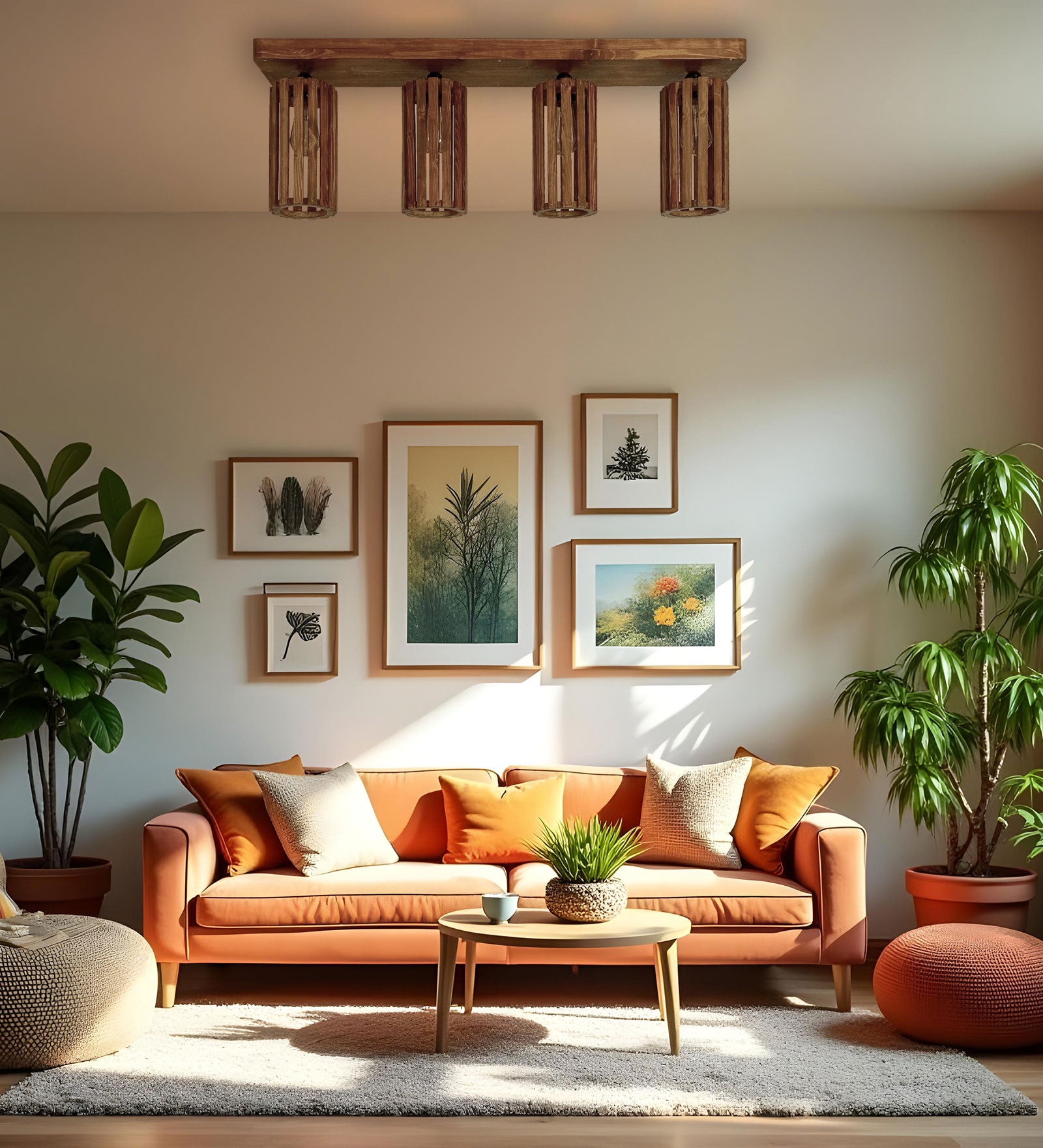 Casa Brown Wooden 4 Series Ceiling Lamp (BULB NOT INCLUDED)