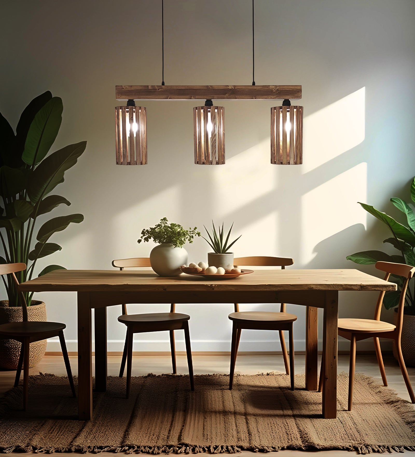 Casa Brown Wooden 3 Series Hanging Lamp