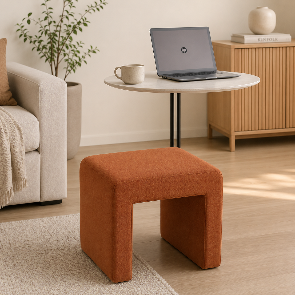 Modern Boucle Vanity Stool Chair with Solid Wooden Legs | Soft Upholstered Ottoman Footstool for Makeup Vanity, Bedroom, Living Room, Entryway & Office (Taupe)- OUCHCART/Stool
