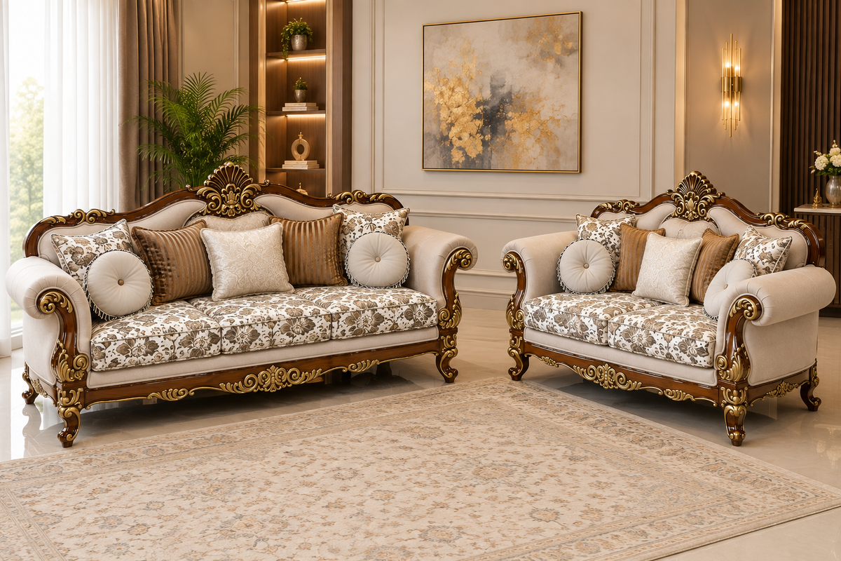 Luxury Classic Carved 3+2 Sofa Set -Ouch Cart