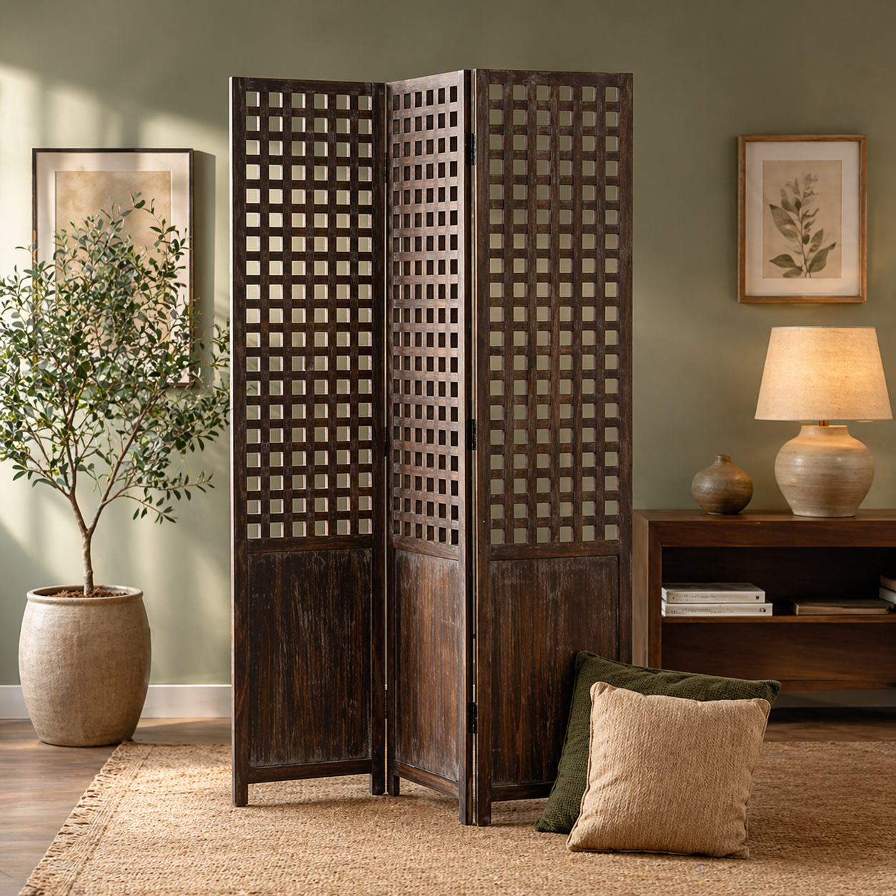 Wooden Handcrafted Partition/Room Divider/Separator for Living Room/Office 3 Panels
