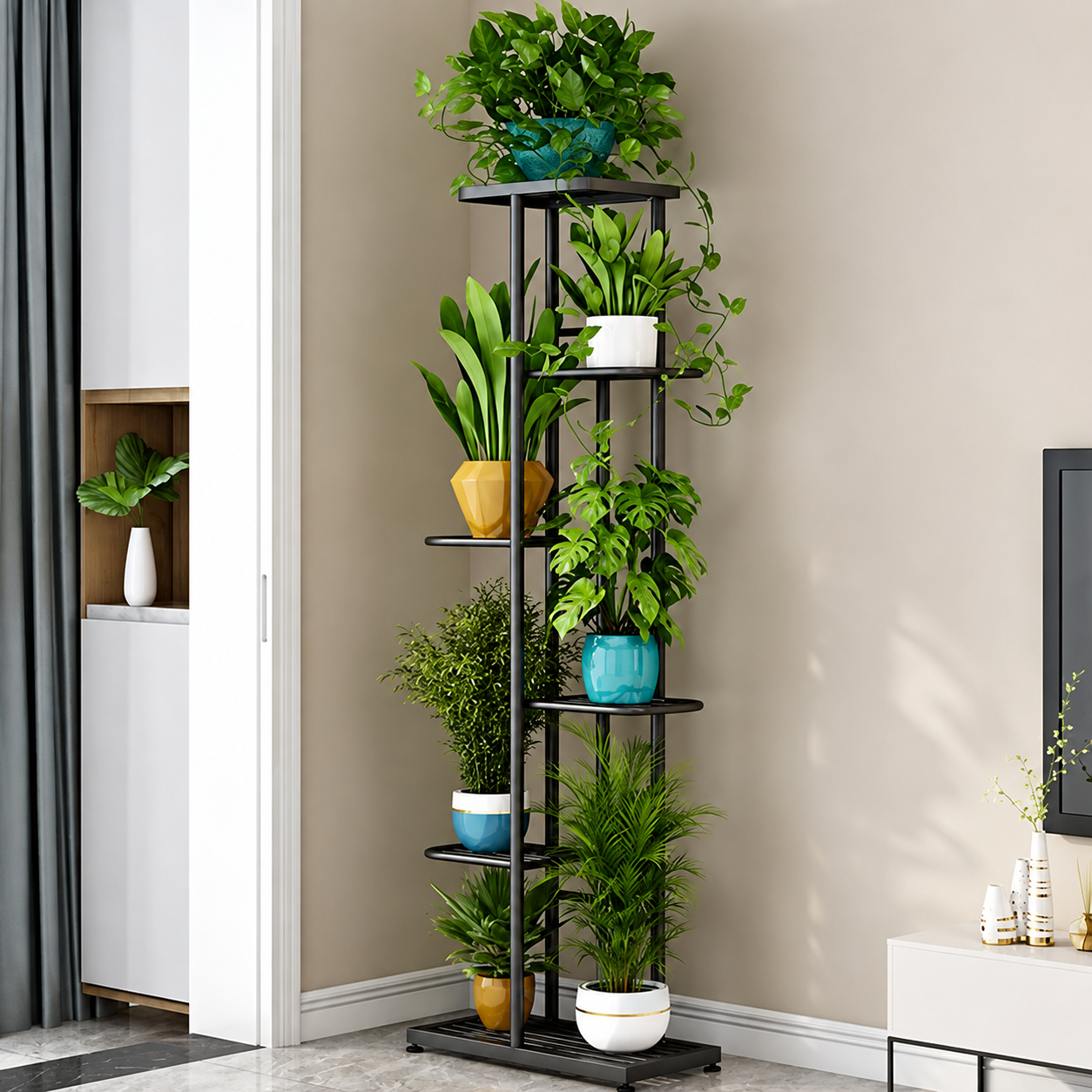 Plant Stand Metal 6 Tier 7 Potted Multiple Flower Pot Holder Shelf Indoor Outdoor Planter Display Shelving Unit For Patio Garden Corner