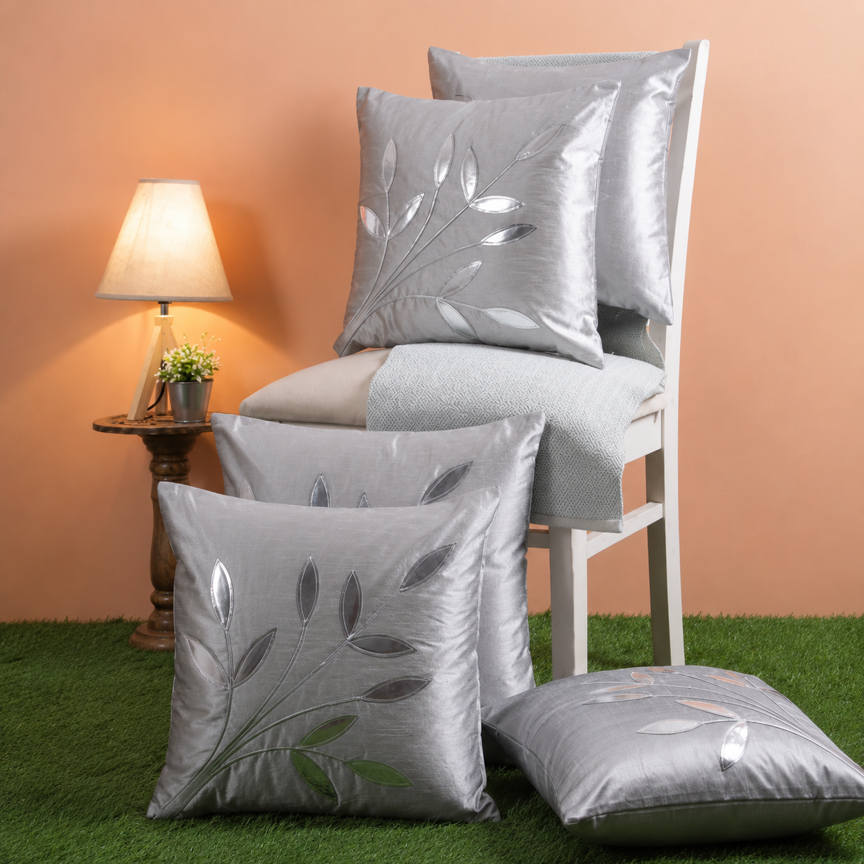 Gorgeous Brown Silk Cushion Covers – Elegant Leaf Embroidery