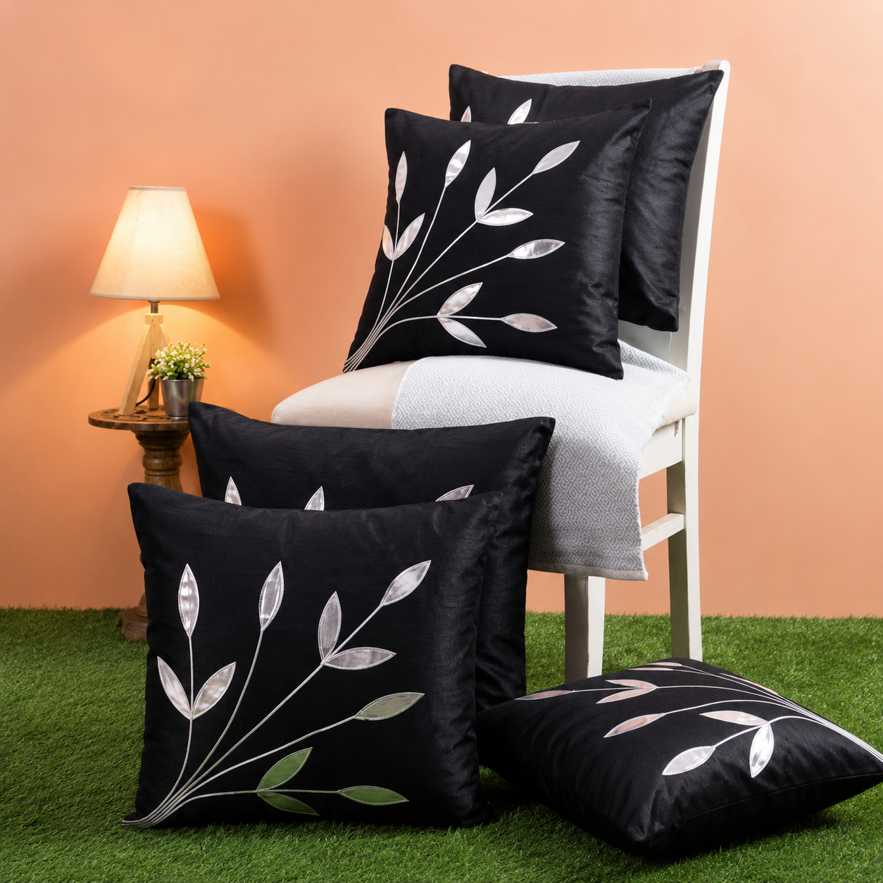 Gorgeous Brown Silk Cushion Covers – Elegant Leaf Embroidery