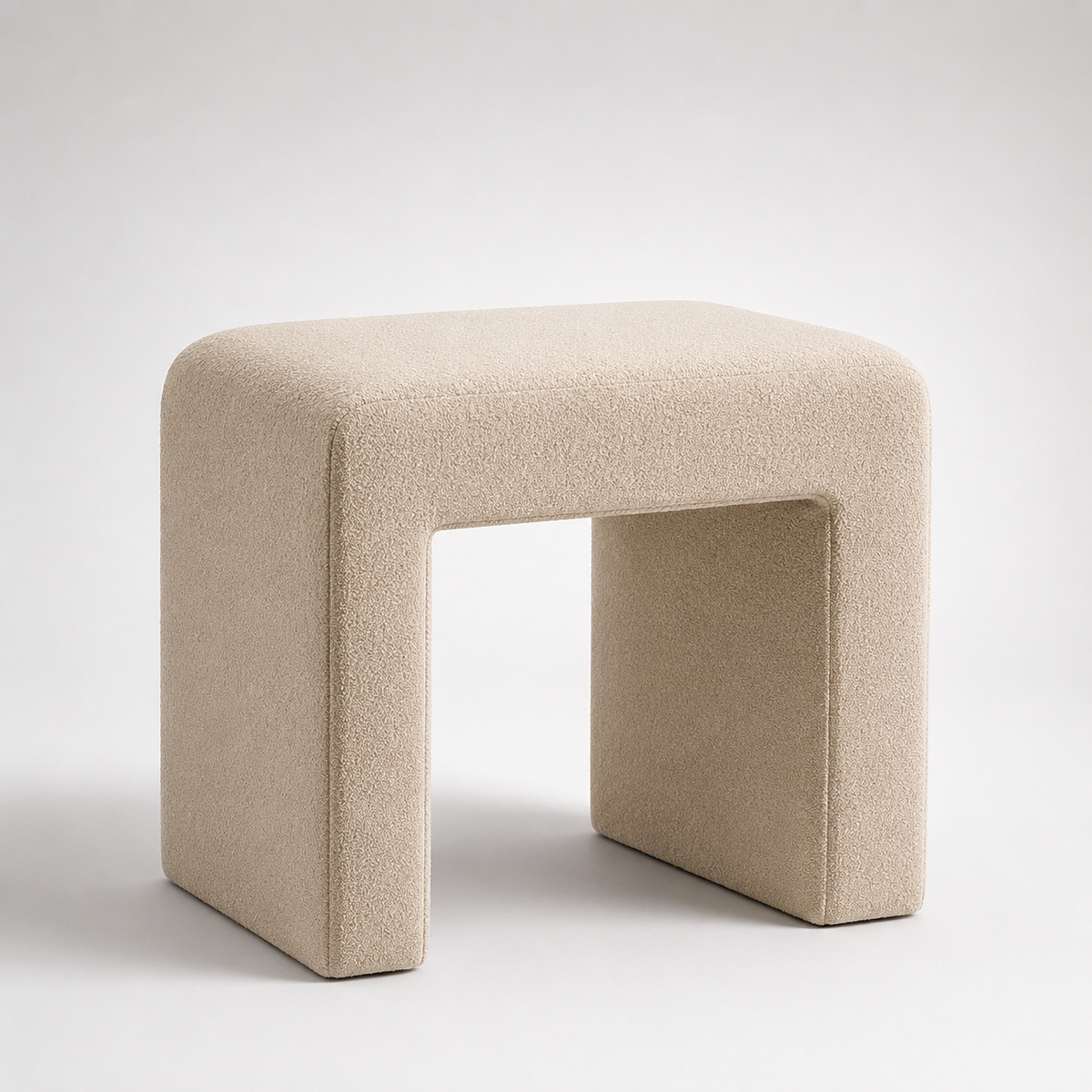 Modern Boucle Vanity Stool Chair with Solid Wooden Legs | Soft Upholstered Ottoman Footstool for Makeup Vanity, Bedroom, Living Room, Entryway & Office (Taupe) OUCH CART