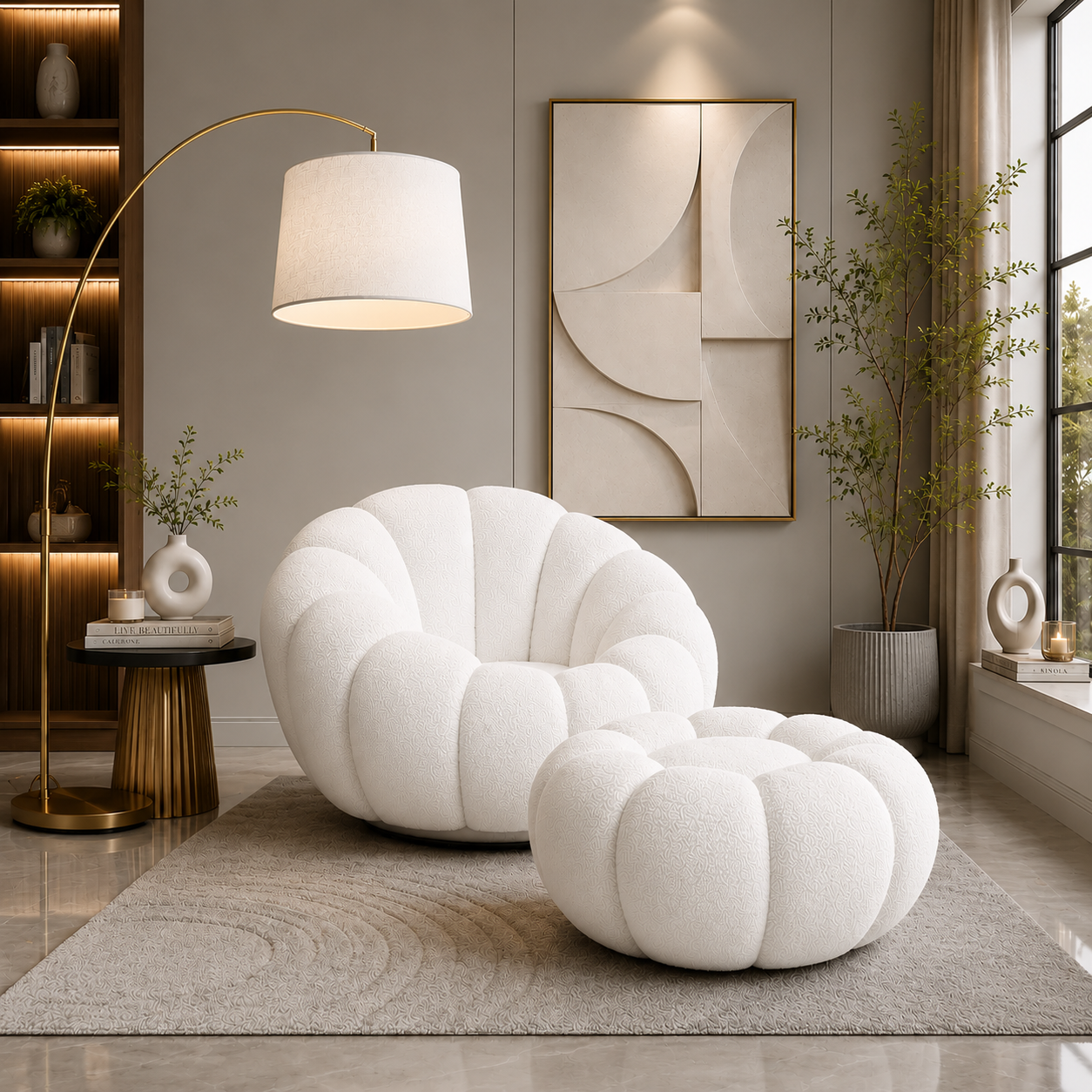 Modern 360° Rotating Lounge Chair with Footstool | Premium Upholstered Accent Chair Ouch Cart