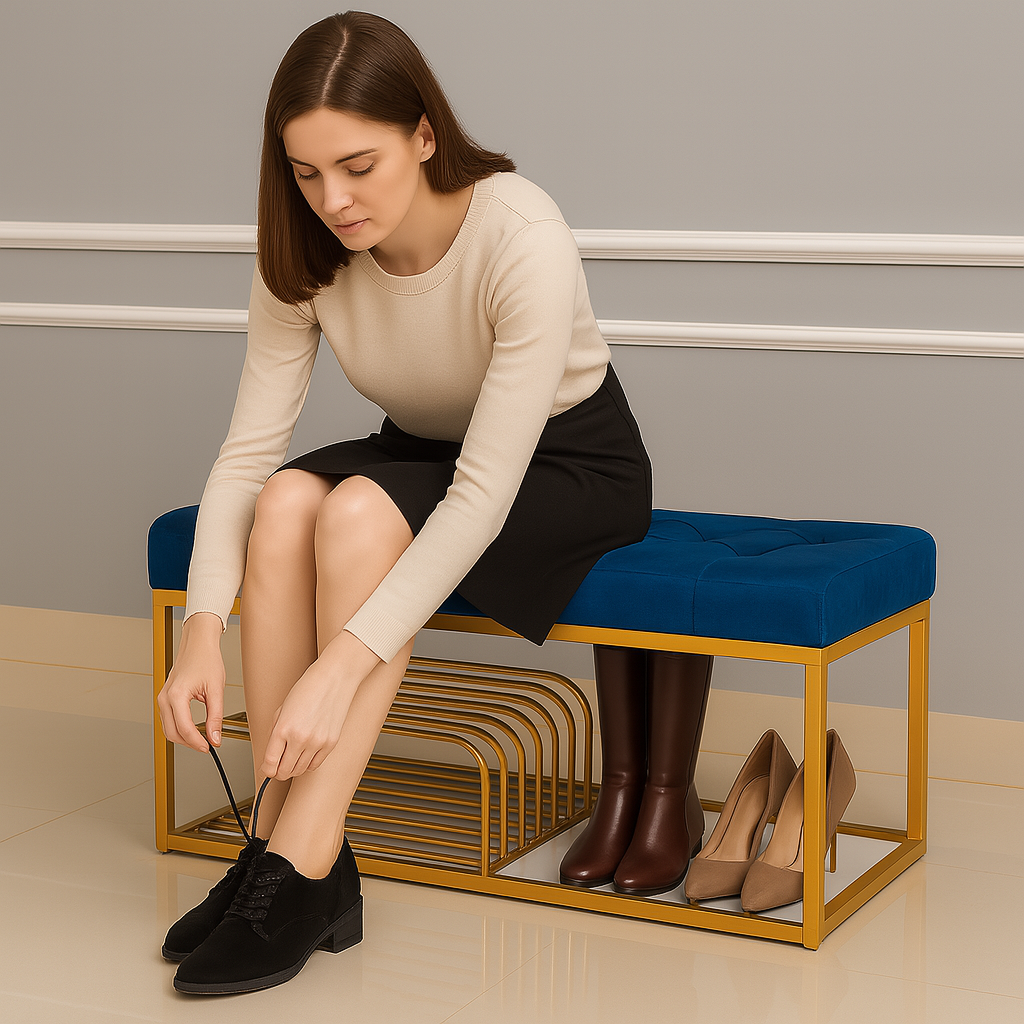 Velvet Upholstered Entryway Shoe Rack Bench with Storage