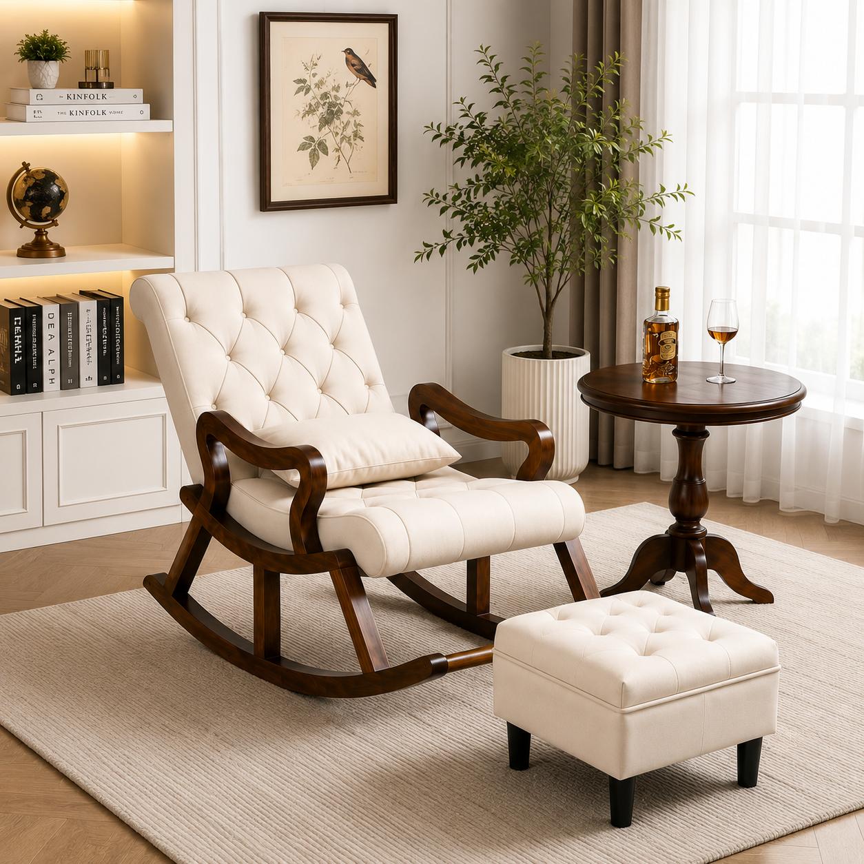 Wooden Rocking Chair with Footrest