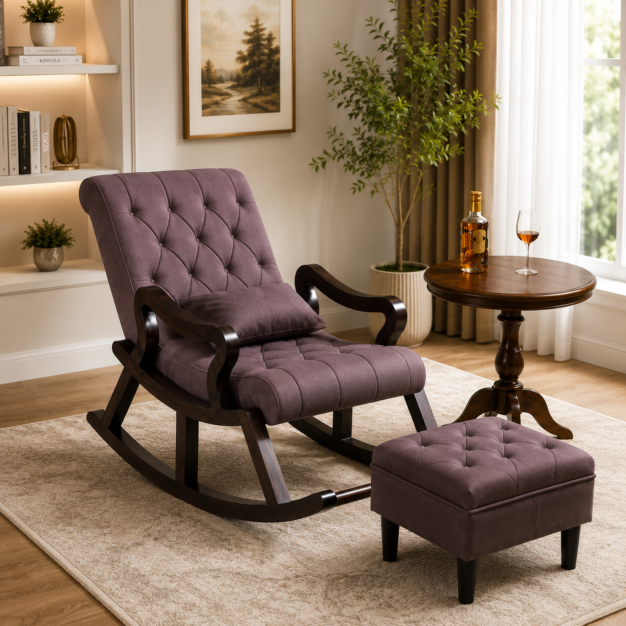 Wooden Rocking Chair with Footrest Ouch Cart