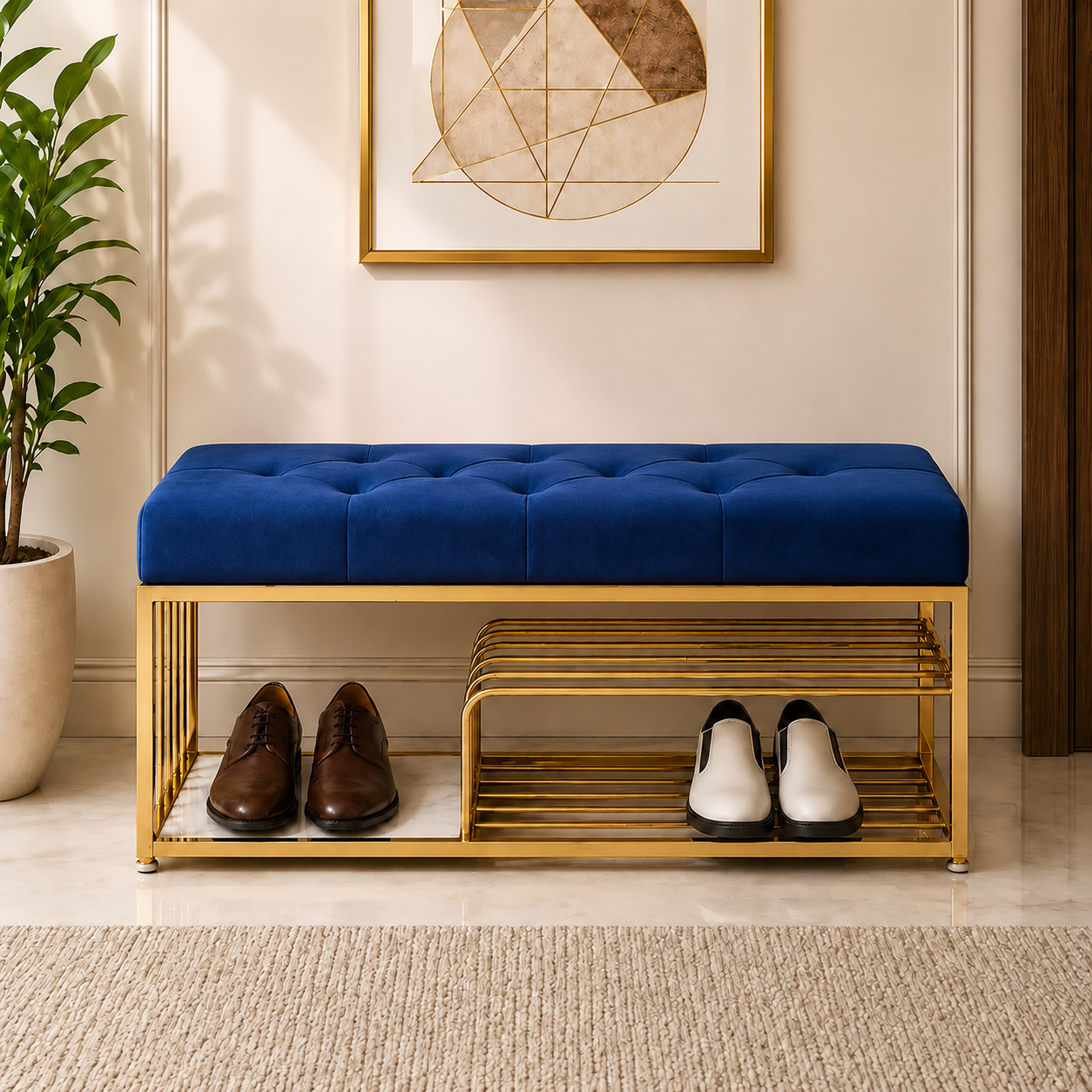 Velvet Upholstered Entryway Shoe Rack Bench with Storage Ouch Cart