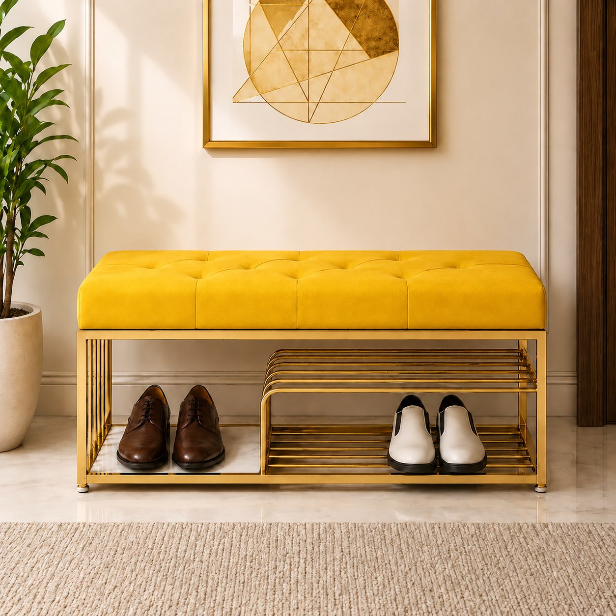 Velvet Upholstered Entryway Shoe Rack Bench with Storage Ouch Cart
