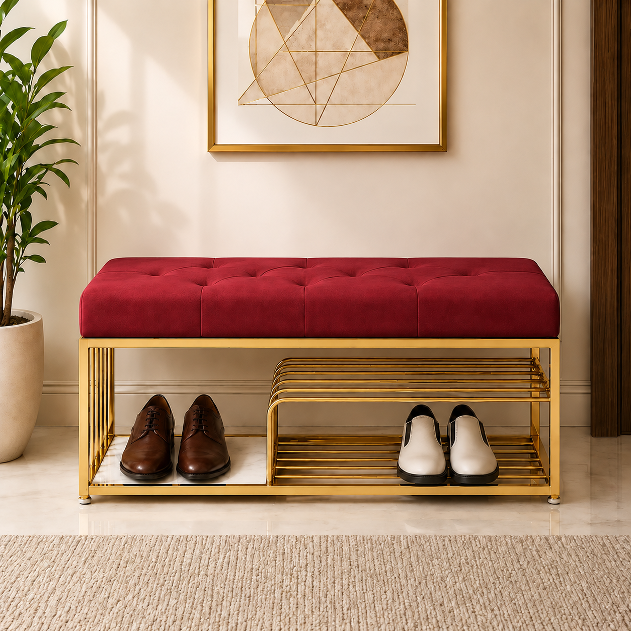 Velvet Upholstered Entryway Shoe Rack Bench with Storage Ouch Cart