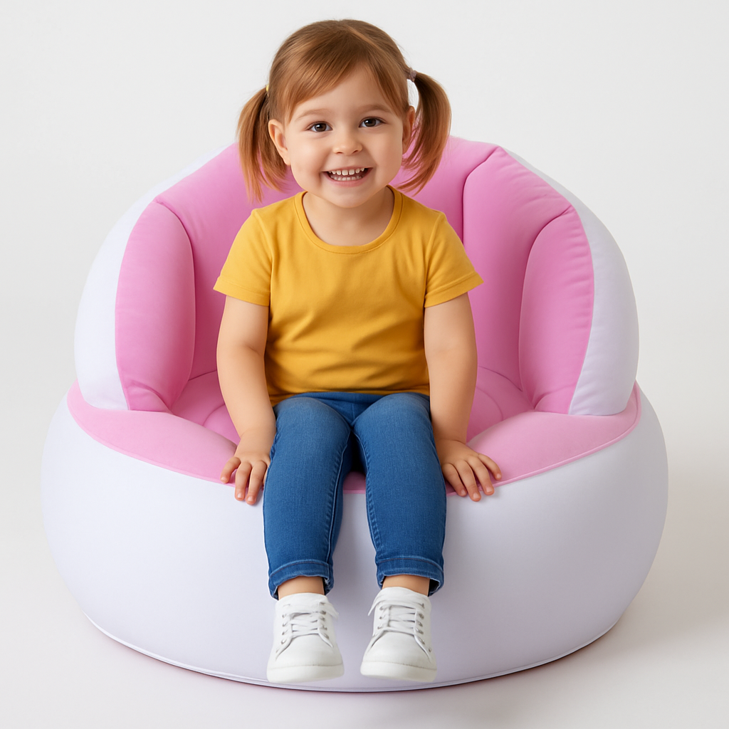 Kids Inflatable Sofa Chair With Backrest Foot Air Pump With Hose (1 Set 85x74 Cm Approx) Wukusy
