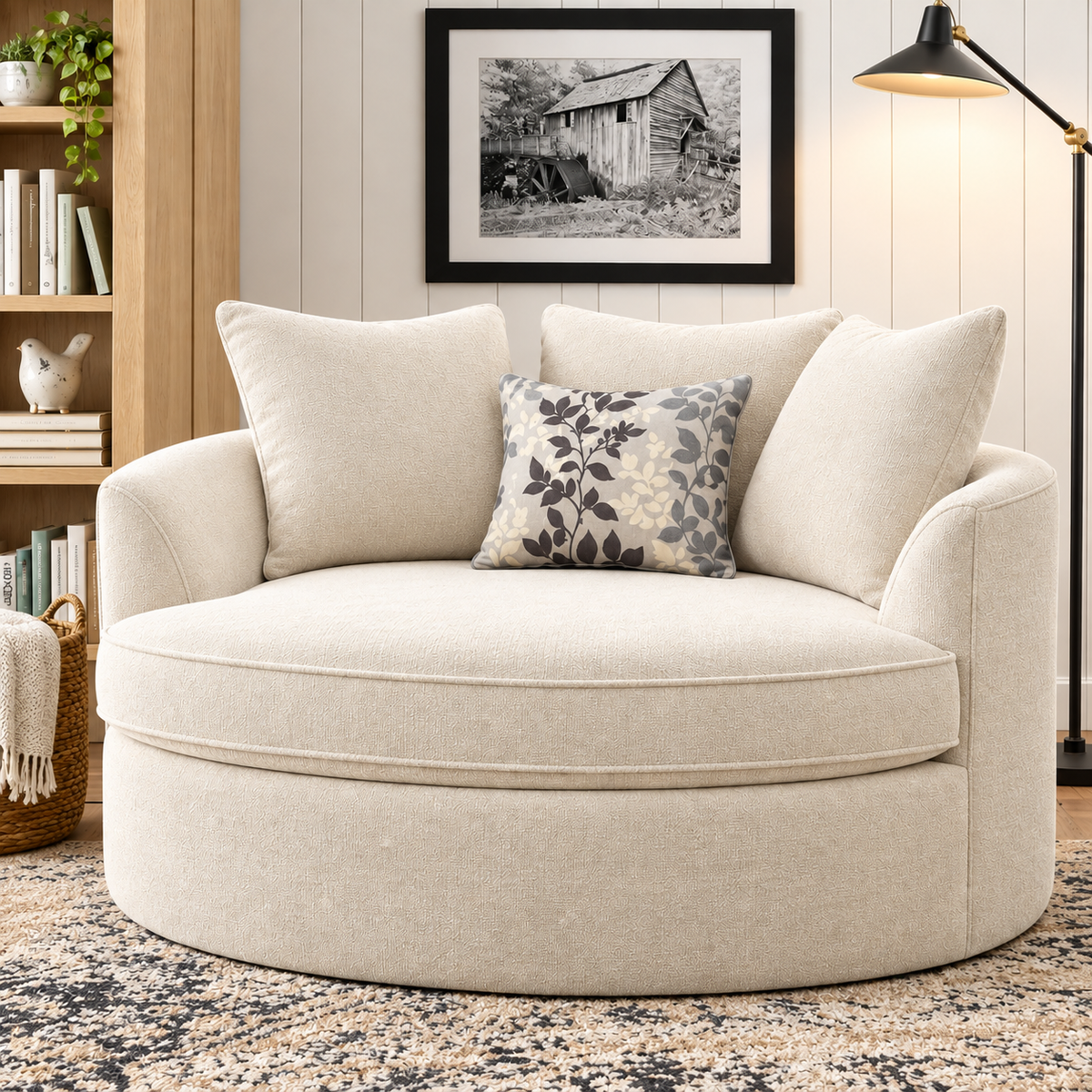 Modern Premium Barrel Shape Sofa Couch for Home & Office Chaise Lounge