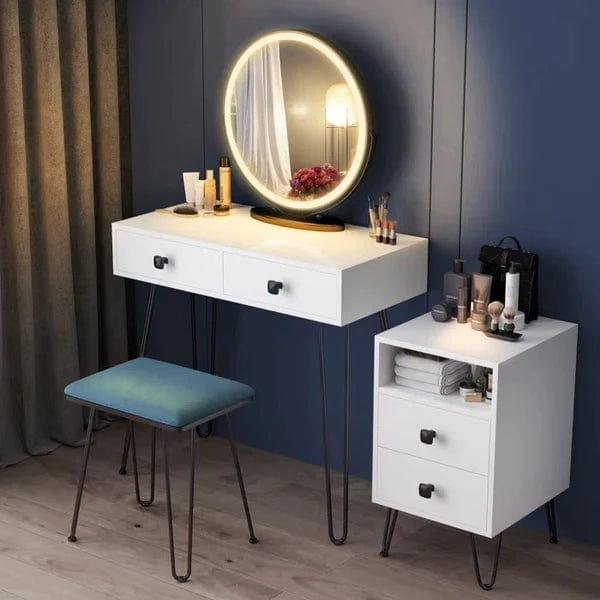 Noah Wide Vanity with Mirror Vanity wooden dressing table design with stool makeup modern corner mirrored dressing table - Ouch Cart