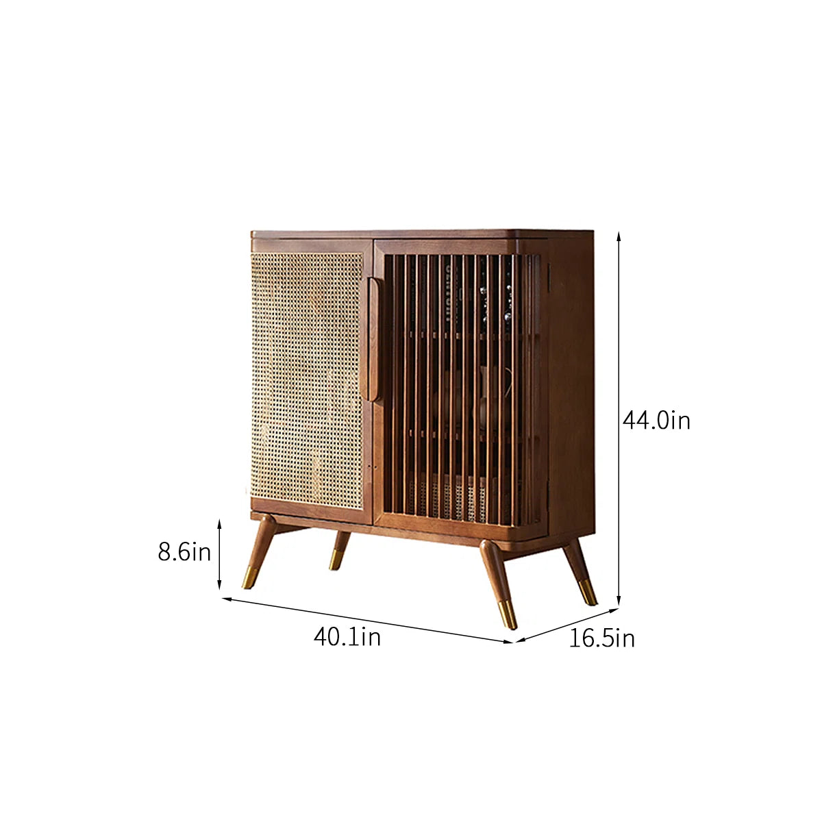 Modern Wabi-Sabi Rattan Cabinet – Solid Wood Storage Cabinet with Shelves and Rattan Doors Ouch Cart