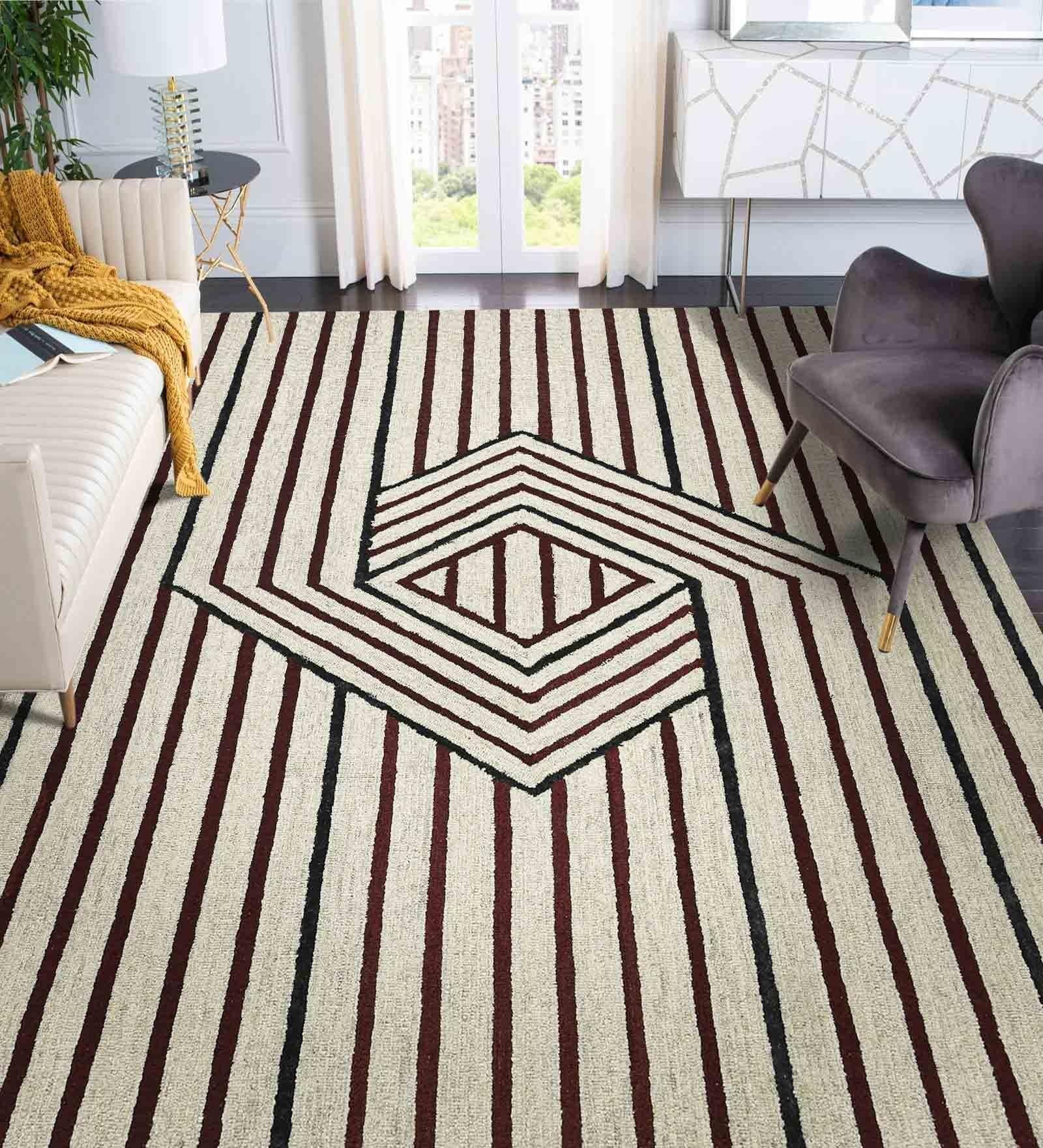 IVORY Wool & Viscose Canyan 8x10 Feet Hand-Tufted Carpet - Rug - Ouch Cart